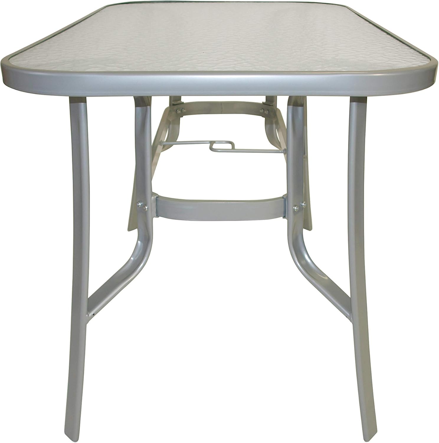 DEGAMO Gartengarnitur Pino 5-teilig, 4X Stapelsessel mit Stahlgestell und Kunstgewebebespannung 2 * 1 schwarz, 1x Tisch 70x120cm mit Stahlgestell und Glasplatte