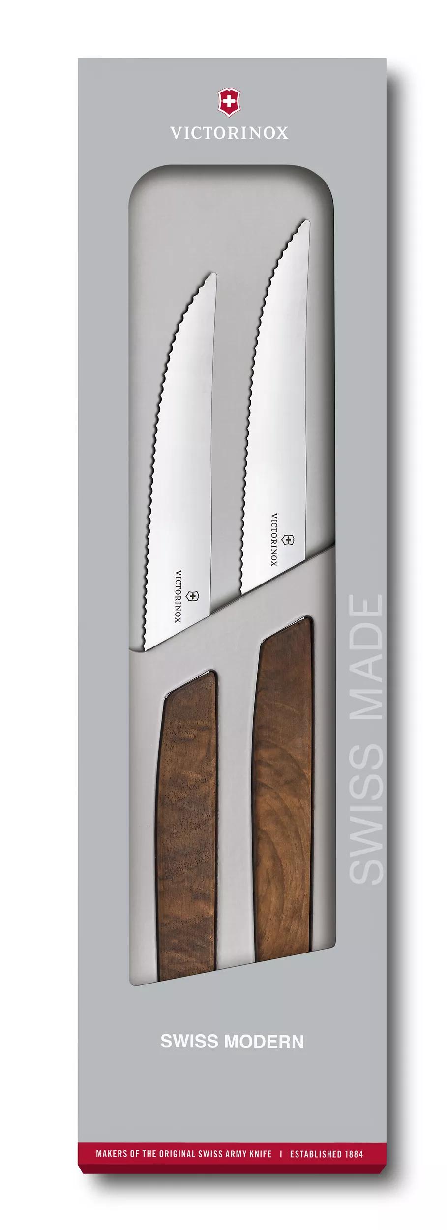 Swiss Modern Steakmesser-Set, Wellenschliff-Nussbaumholz