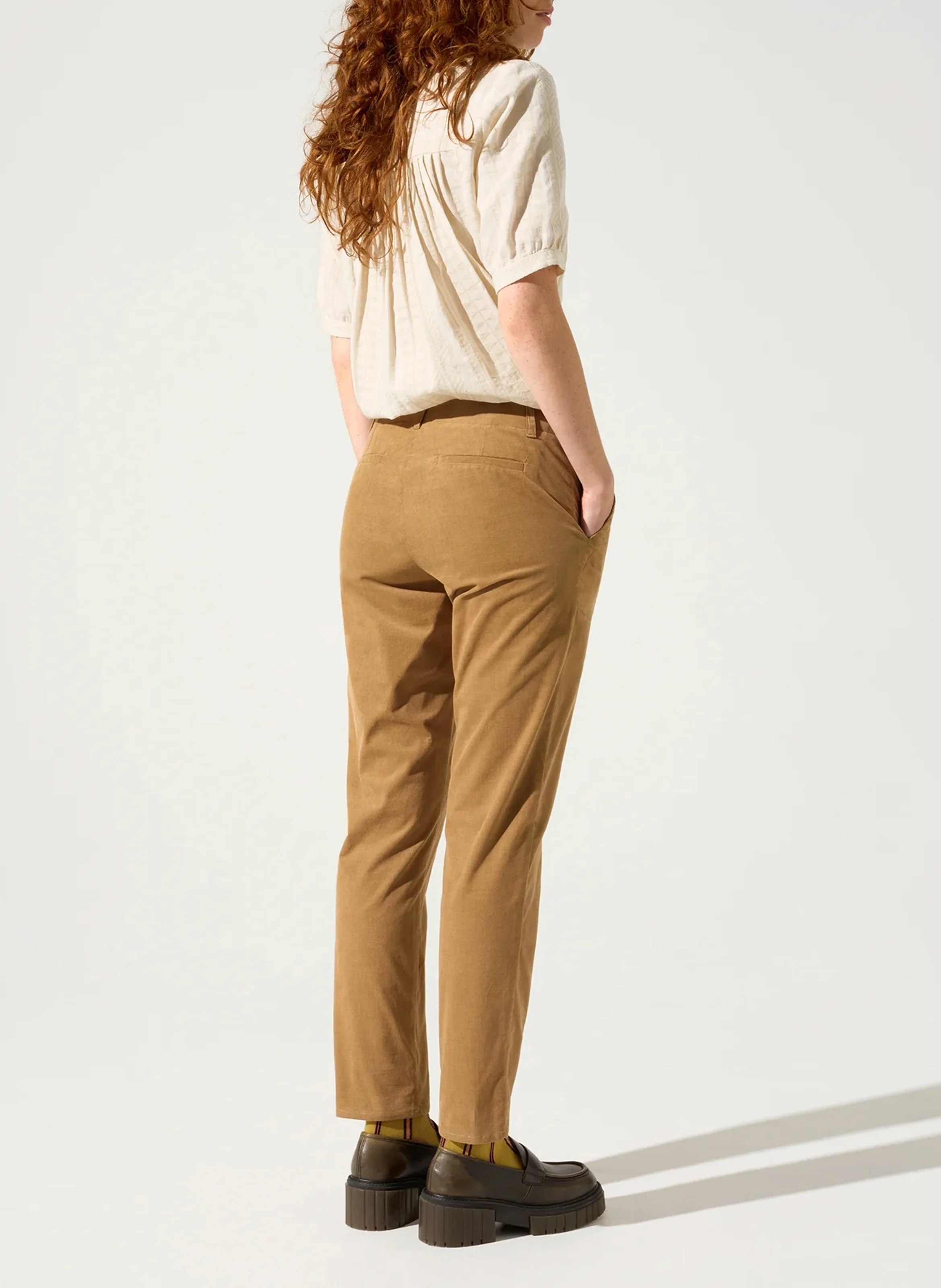 MILA - Pantalon droit en coton mélangé | Marron