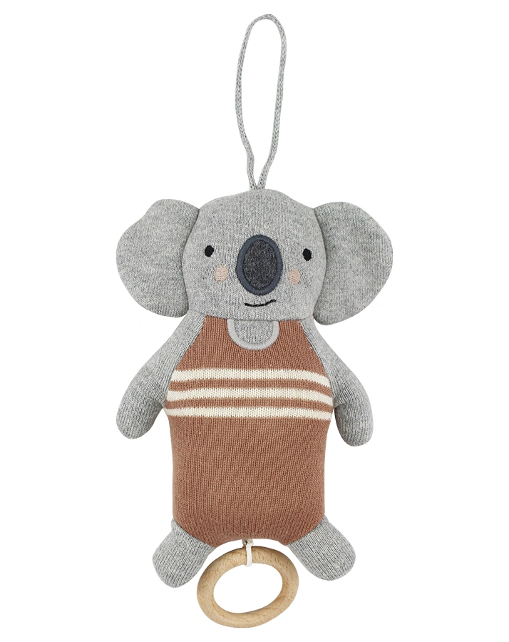Strick-Spieluhr KOALA in rosenholz/grau