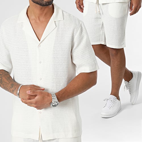 Ensemble Chemise Manches Courtes Et Short Jogging Blanc