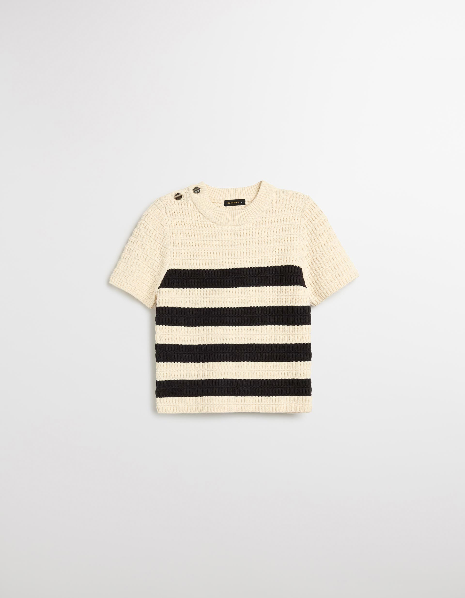 Camisola Riscas de Malha, Mulher, Cru