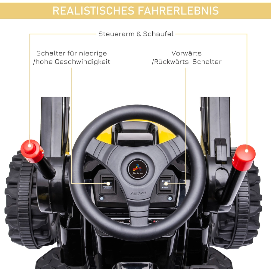 HOMCOM Elektrischer Kinderbagger mit Schaufel gelb