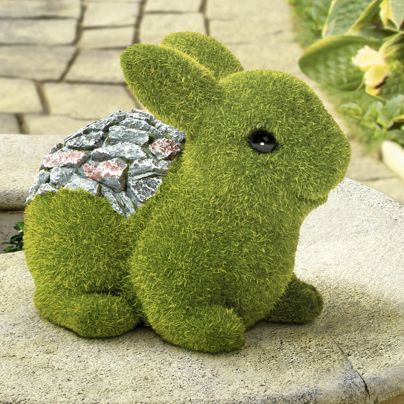 Pratik Garden Lapin miniature en gazon vert/gris - 19x13x15 cm