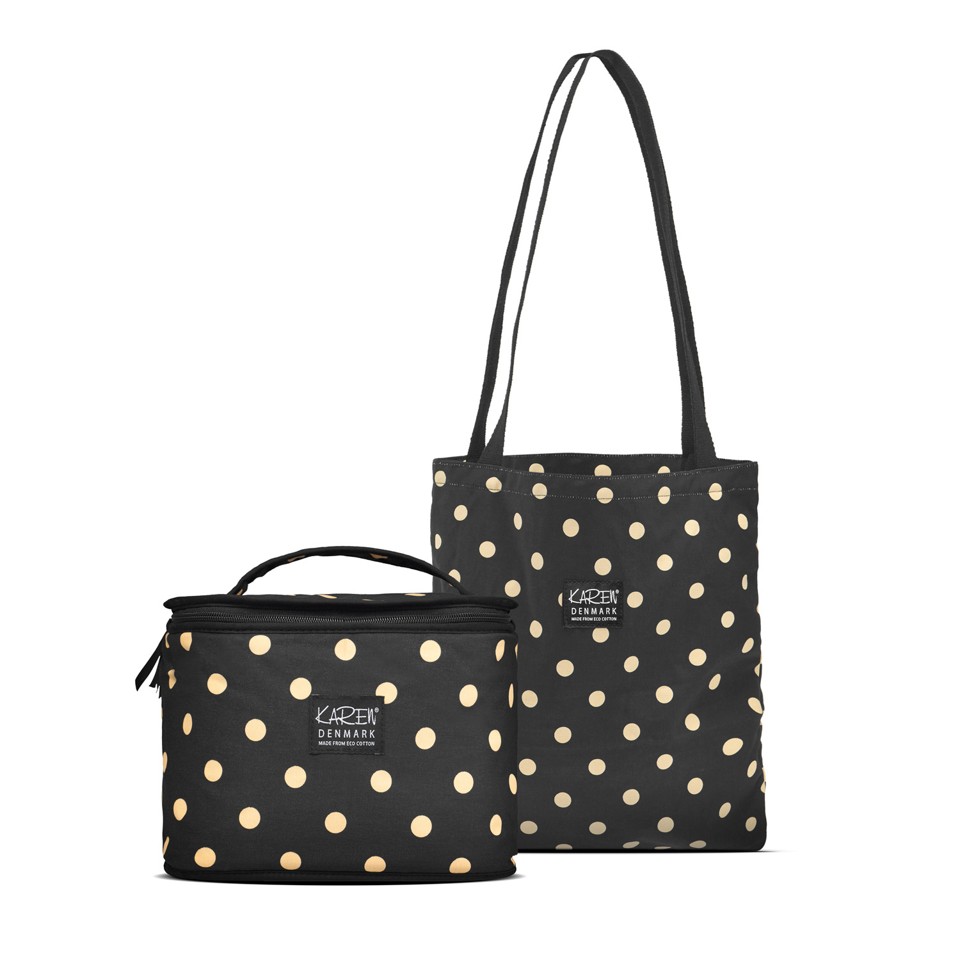 Karen Denmark - Beauty Box ECO Cotton - Black With Beige Dots - Toilettaske