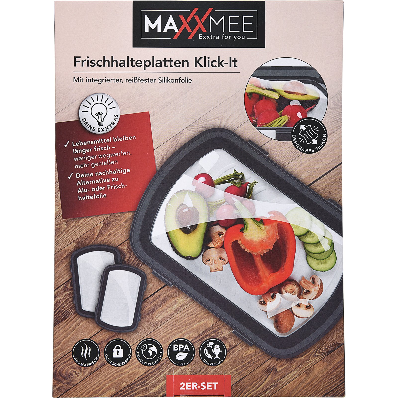 MAXXMEE Frischhalteplatte 4tlg grau/weiß