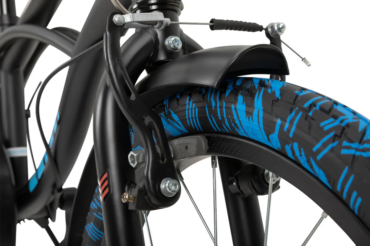 Actionbikes Kinderfahrrad Cruiser 18 Zoll, schwarz, Fahrradständer, Antirutschgriffe, Lenkerschutz (Schwarz/Blau)