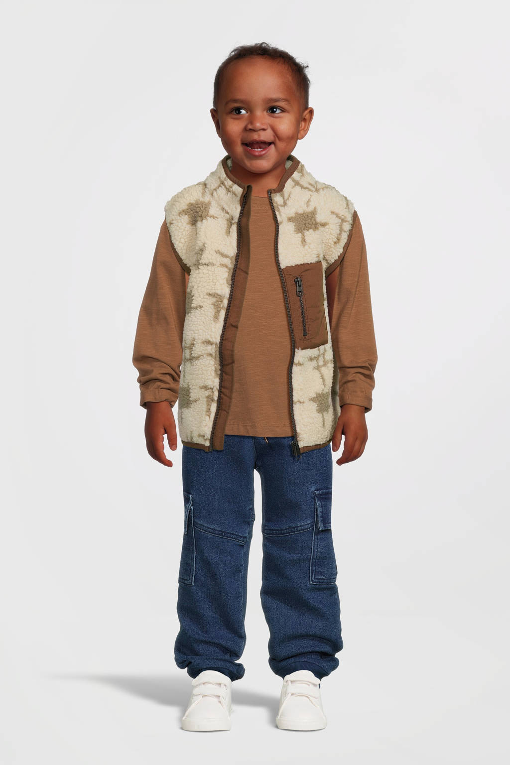 NAME IT gilet NMMNAK met all over print beige/bruin