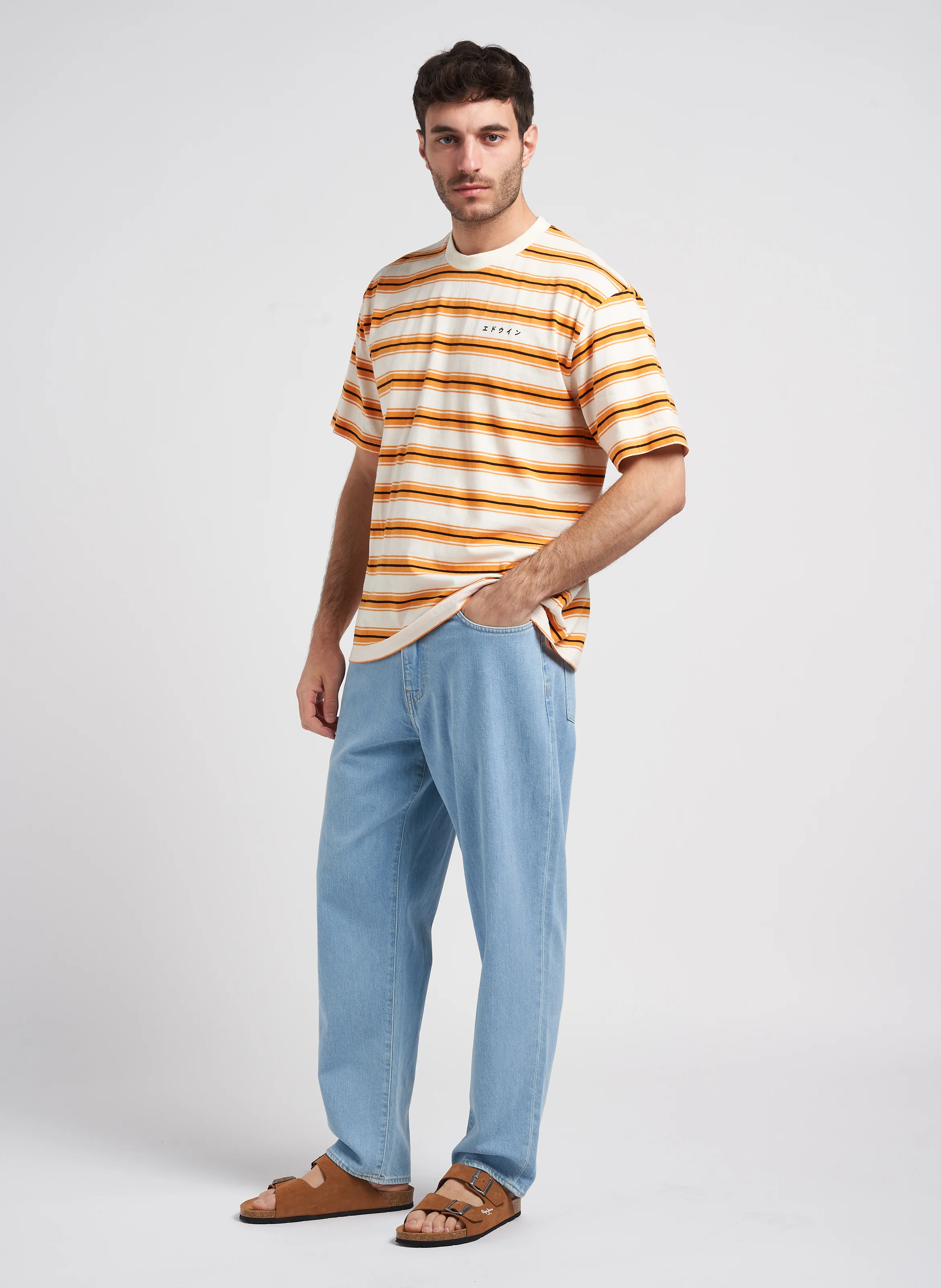 Tee-shirt col rond droit en coton | Orange