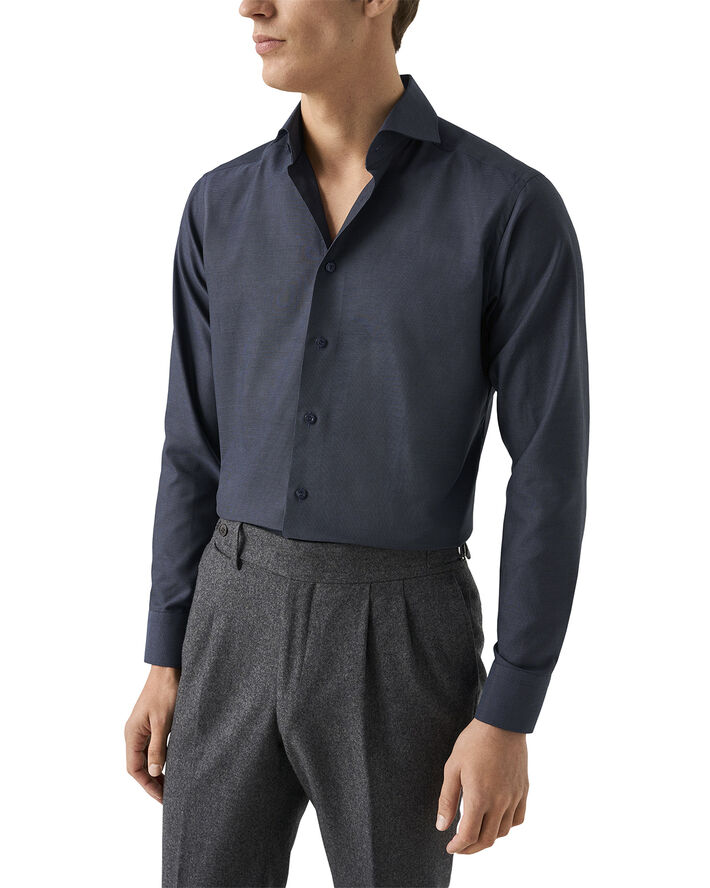 ETON Slim Fit Navy Blue Semi Solid Signature Dobby Shirt Blå
