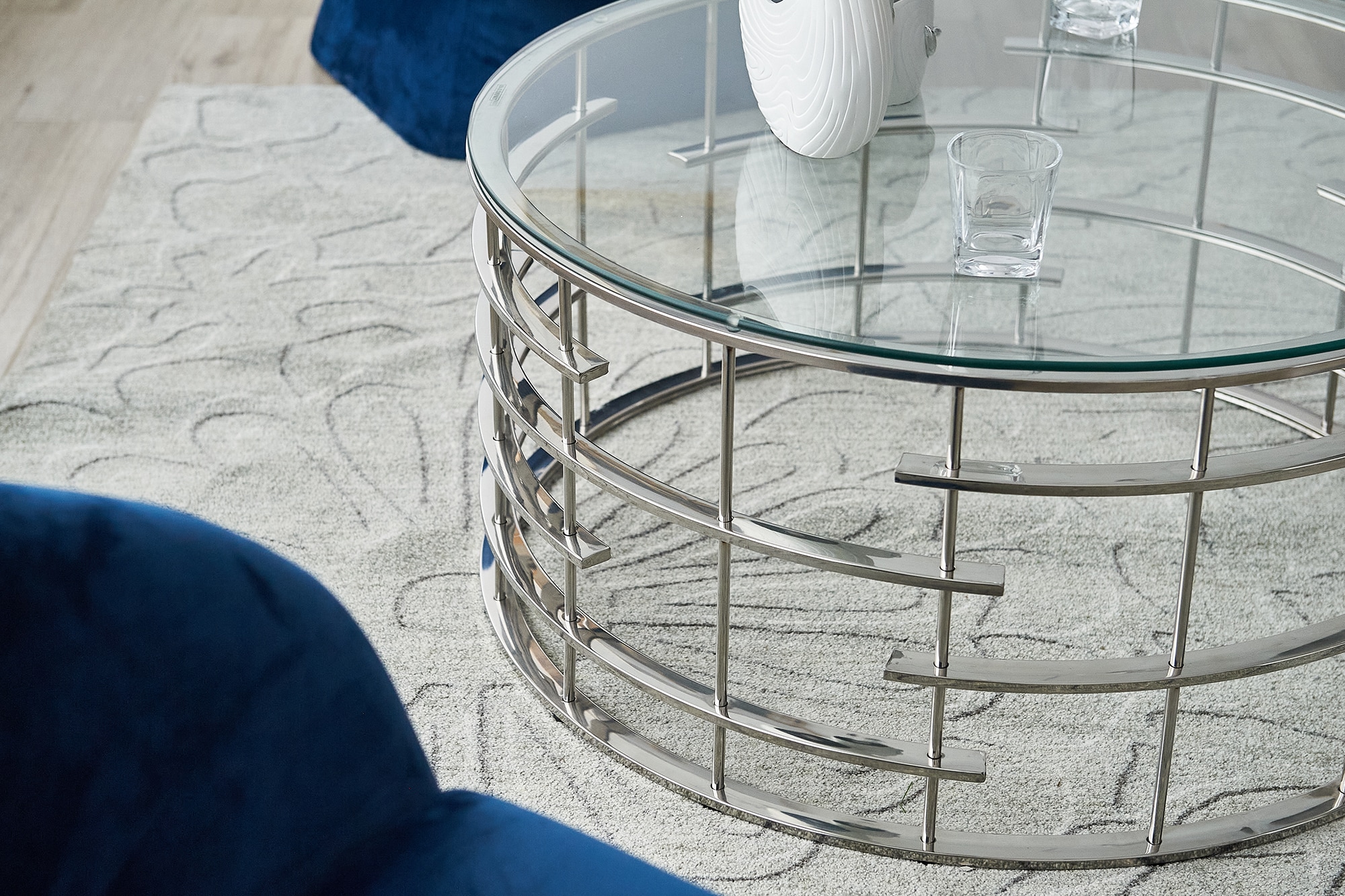 Couchtisch Ø 80 cm silber Glastisch Beistelltisch Sofatisch Wohnzimmertisch