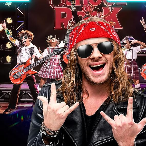 (10-tlg. Set) Rockstar Fasnachts Kostüm 80er Jahre Punker Verkleidung für Motto Partys / Halloween