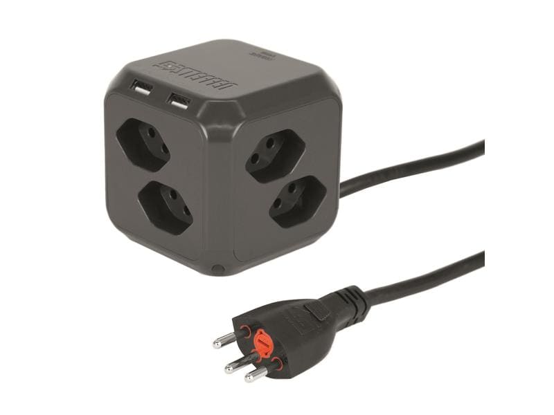 STEFFEN Stromverteiler CUBE 8x T13 2x USB-A Mehrfachsteckdose mit 1.5m Zuleitung und integriertem USB Ladegerät
