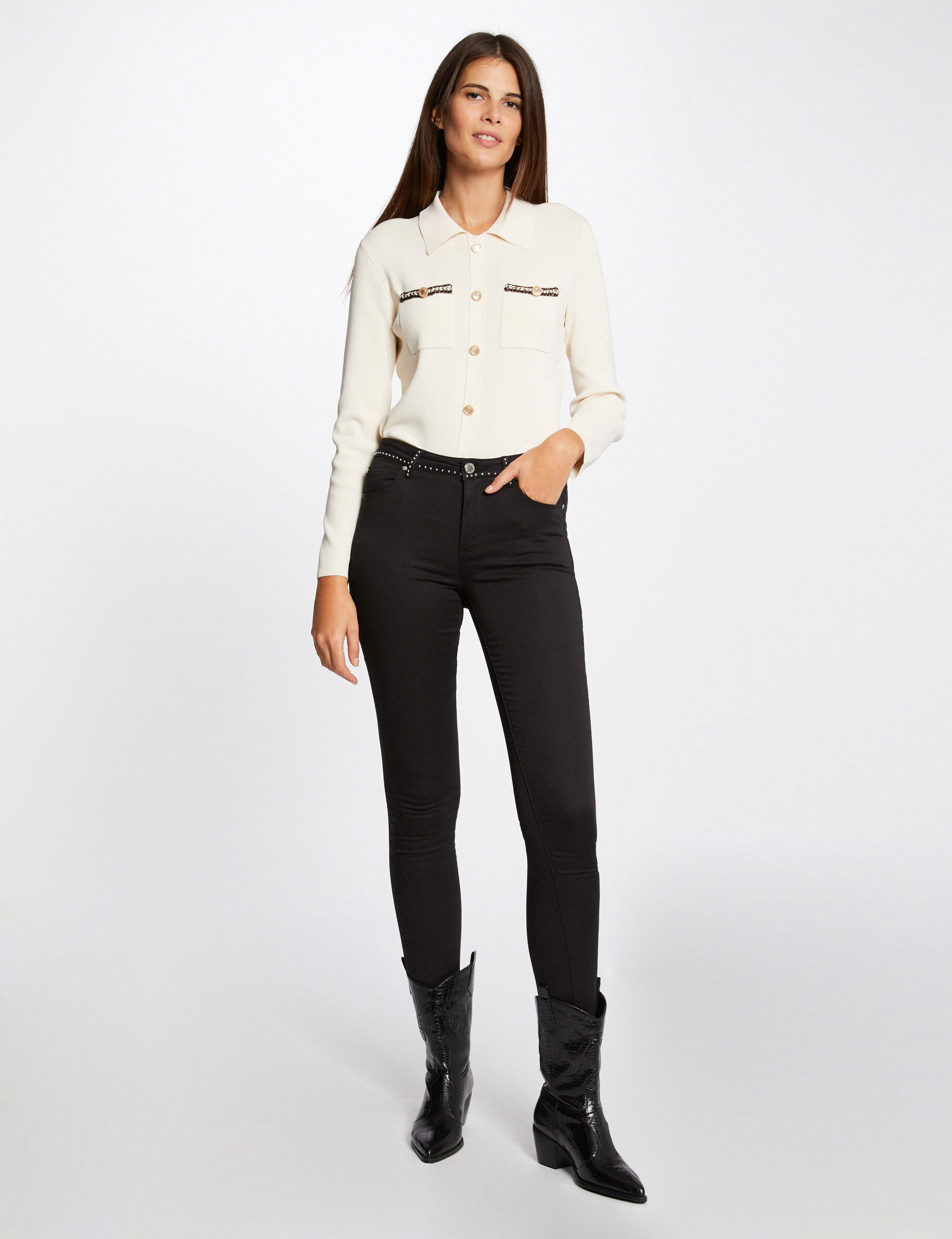 Pantalon slim avec clous noir femme - noir