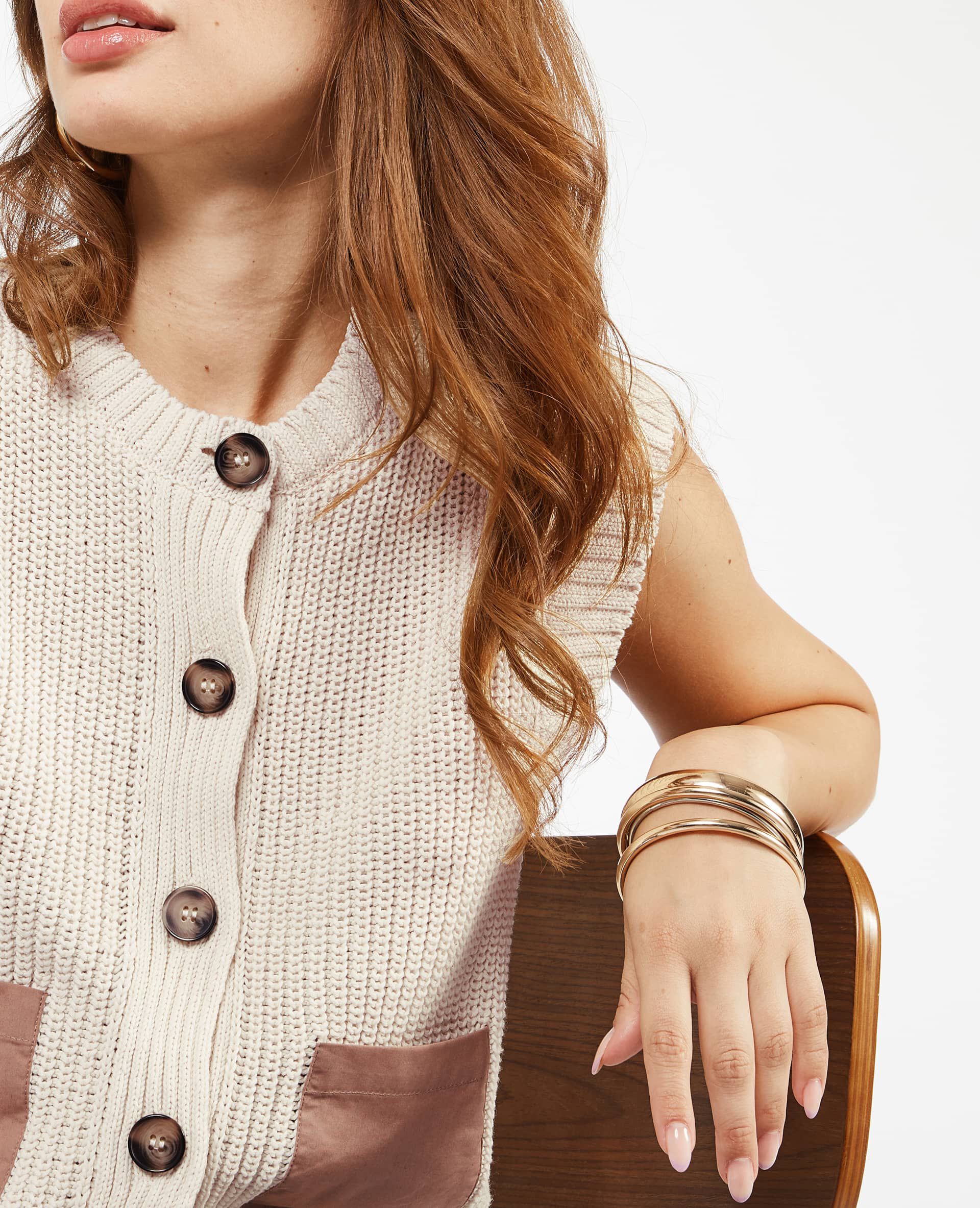 Gilet sans manche avec poches contrastées - Beige