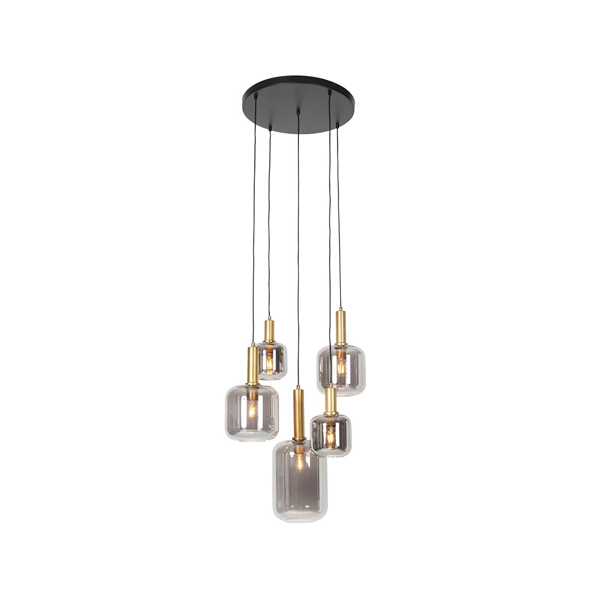 Hanglamp zwart met goud met smoke glas 5-lichts - Zuzanna