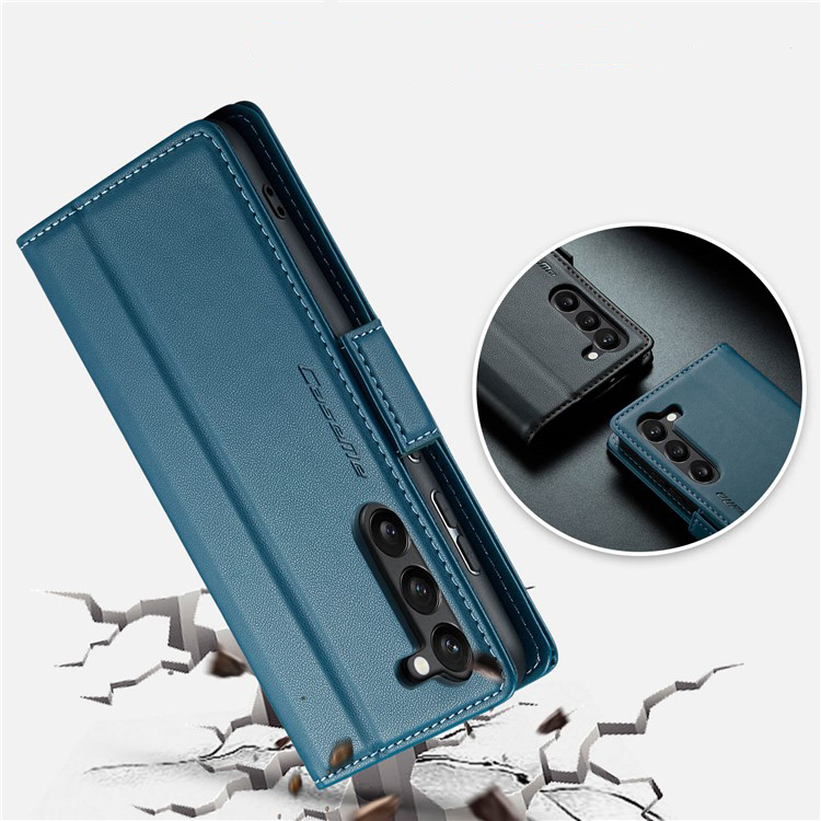 Samsung Galaxy S24 Leder Tasche Flip Wallet Etui mit Kartenfächern Litchi Look (RFID Schutz) - Blaugrün