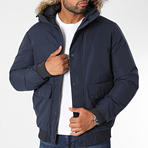 Doudoune Capuche Fourrure Champ Bomber Bleu Marine