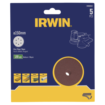 Irwin schuurschijf rond Ø150 mm zelfhechtend K120, 5 stuks
