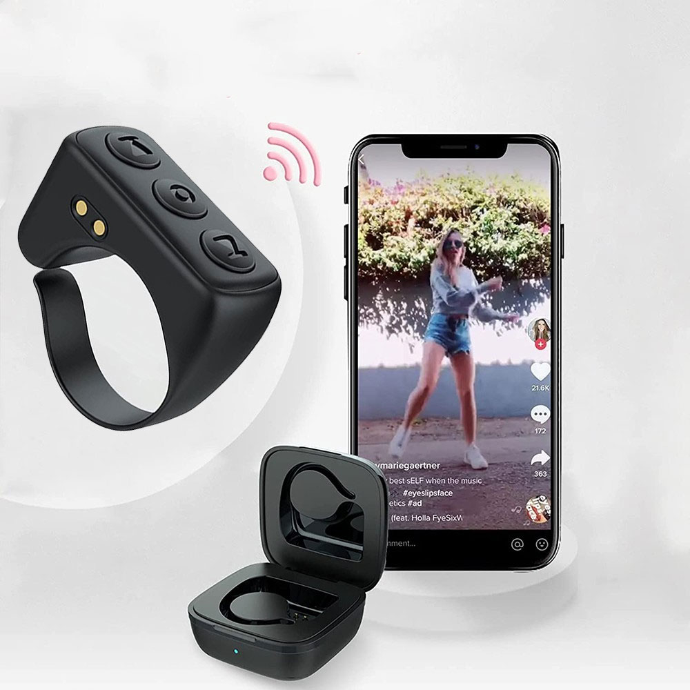 TikTok / Smartphone Fernbedienung Bluetooth Air Mouse Fernauslöser   Ladecase (iOS / Android) - Schwarz