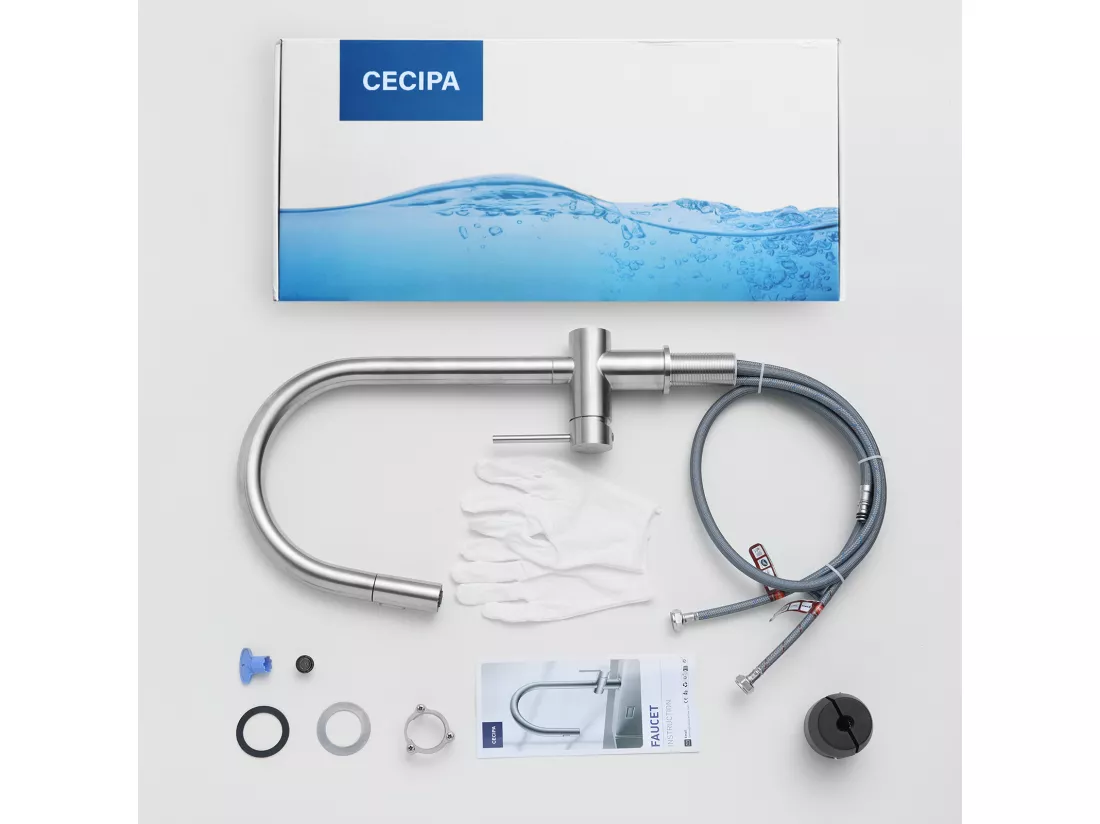 Cecipa max Mitigeur Cuisine avec Douchette Extractible, Robinet en Acier Inoxydable Brossé, Robinet Cuisine d'Évier 2 Modes de Sortie D'eau,EU Modèle