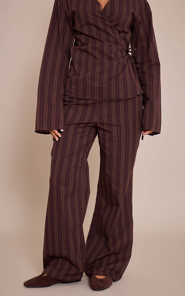 Marron Pantalon Large À Rayures Chocolat Petite