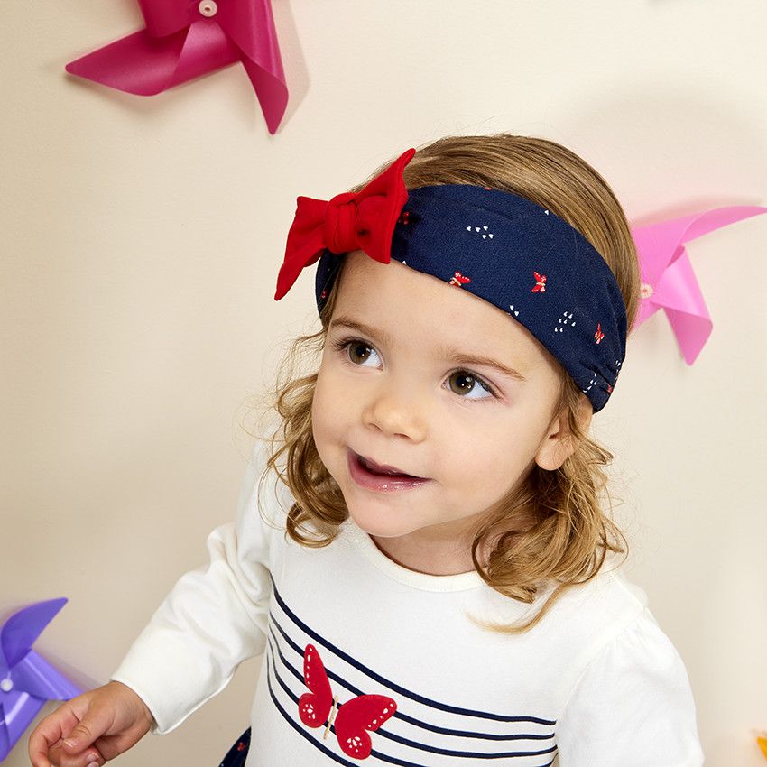 Bandeau à nœud imprimé papillons pour bébé fille - Bleu marine