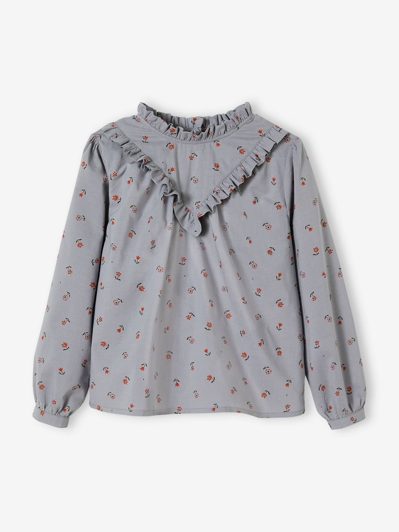 Blusa de gola alta com estampa floral, azul marinho, para meninas.