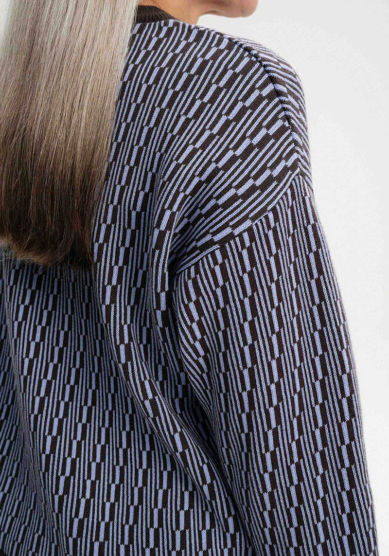 Mela Jacquard Strickpullover Faiza Dunkelbraune Linien