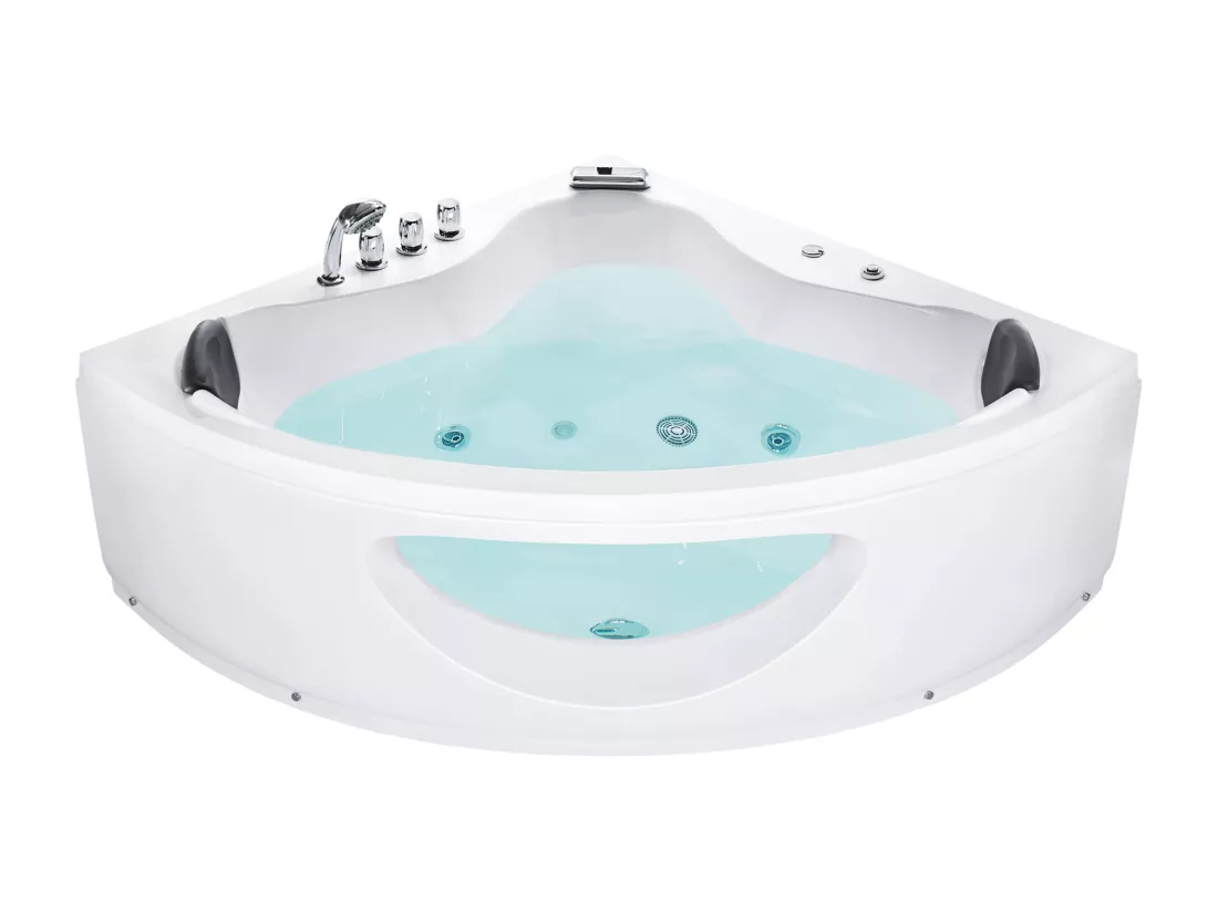 Baignoire d'angle blanche 190 x 138 cm avec LED TOCOA