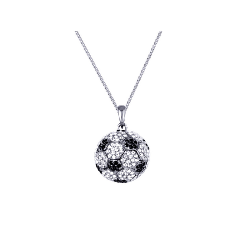 Collier Ballon de Football orné de 300 Cristaux Swarovski Blancs et Noirs
