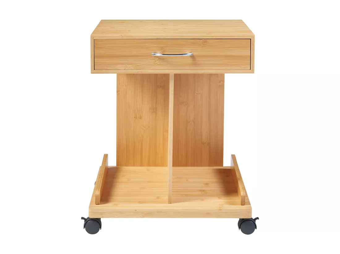 Table d'appoint à roulettes Jokkmokk avec tiroir et 2 étagères bambou 57 x 43 x 43 cm naturel [en.casa]