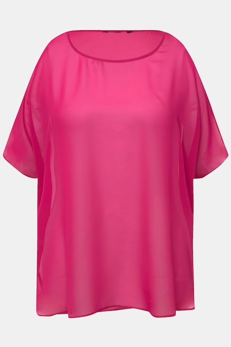 Chiffonbluse, Oversized, Rundhals, Halbarm