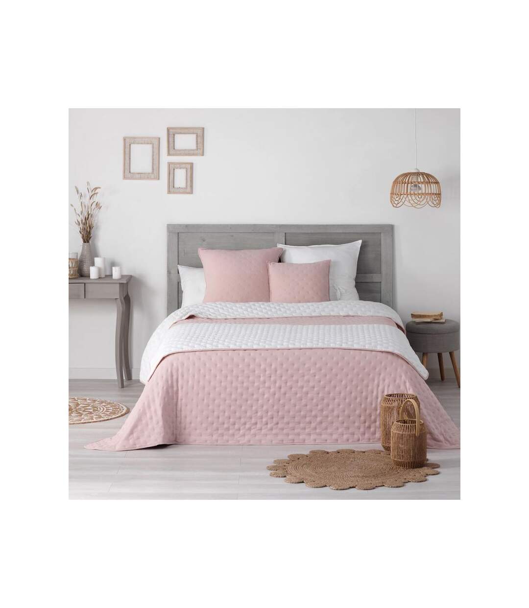 Dessus de Lit Matelassé Mellow 80x180cm Rose & Blanc