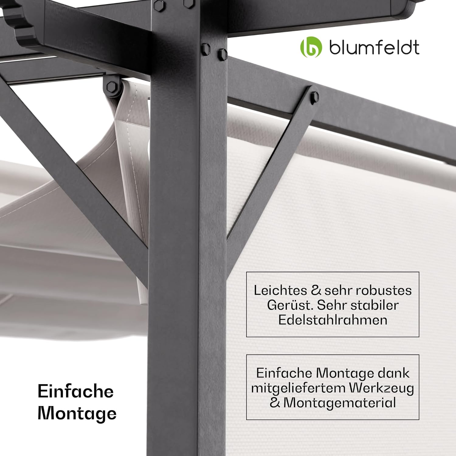 blumfeldt Pavillon 3x3, Wasserdicht Stabil Winterfest, Pulverbeschichteter Stahlrahmen, Wetterfestes Polyesterdach, Seitliche Jalousien, Einfache Montage, Ganzjährig Nutzbar