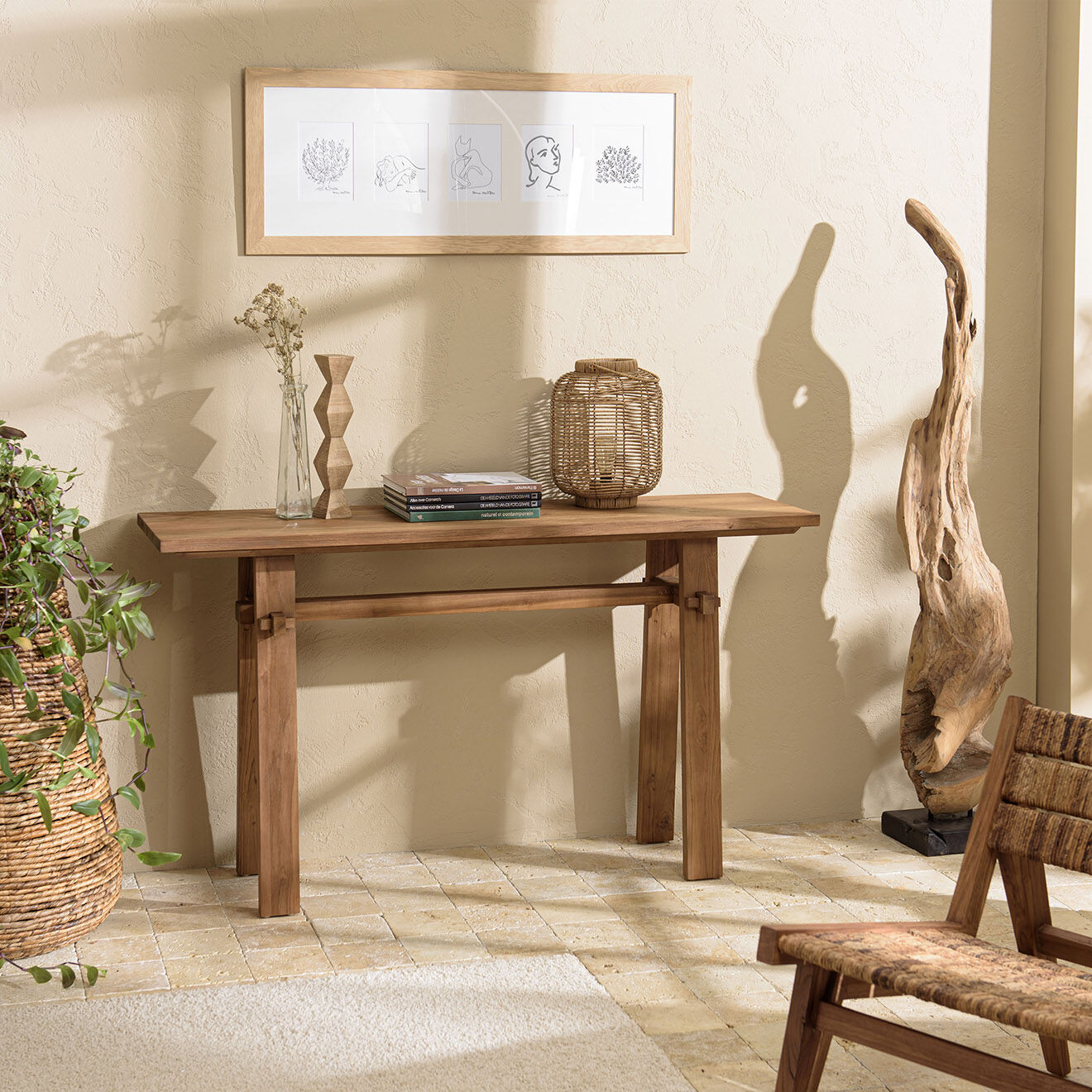 Macabane Console en bois de teck recyclé Sixtine bois - 140.5x40x78.5 cm