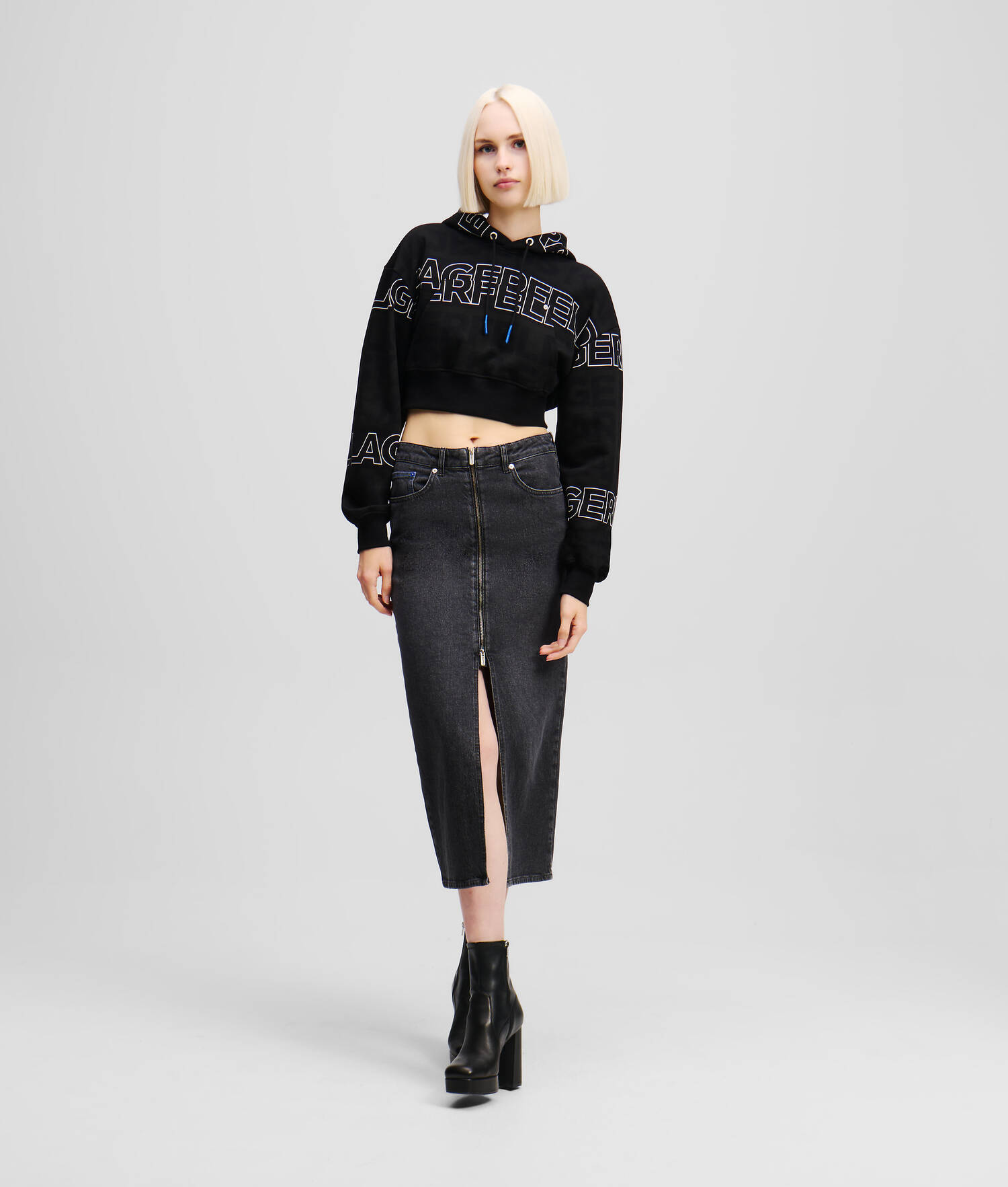 JUPE MIDI EN DENIM À FERMETURE FRONTALE ZIPPÉE