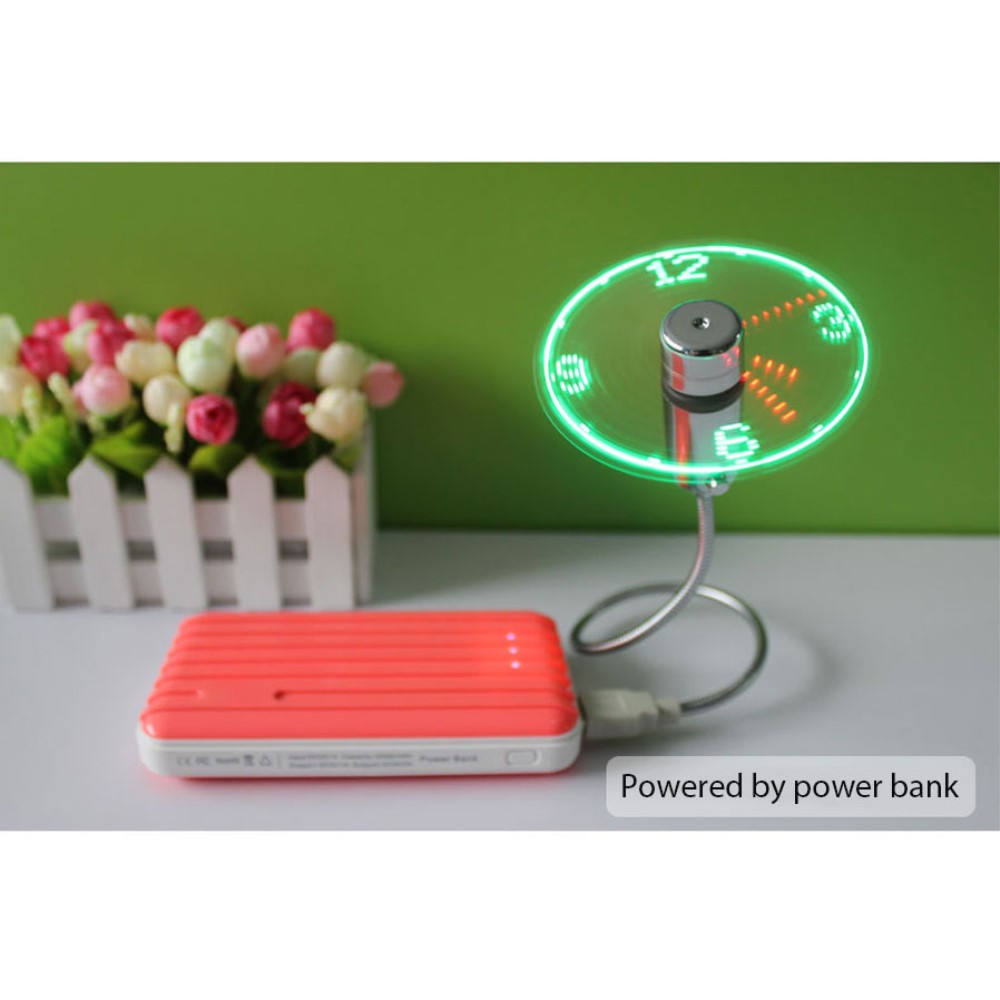 (41x9cm) Flexibler Mini USB Ventilator Schwanenhals Lüfter mit LED Uhrzeit Anzeige - Silber