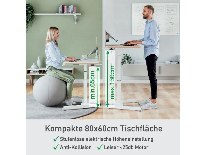 Leitz Ergo, höhenverstellbarer Sitz-Stehtisch Weiss Elektrisch höhenverstellbarer Schreibtisch