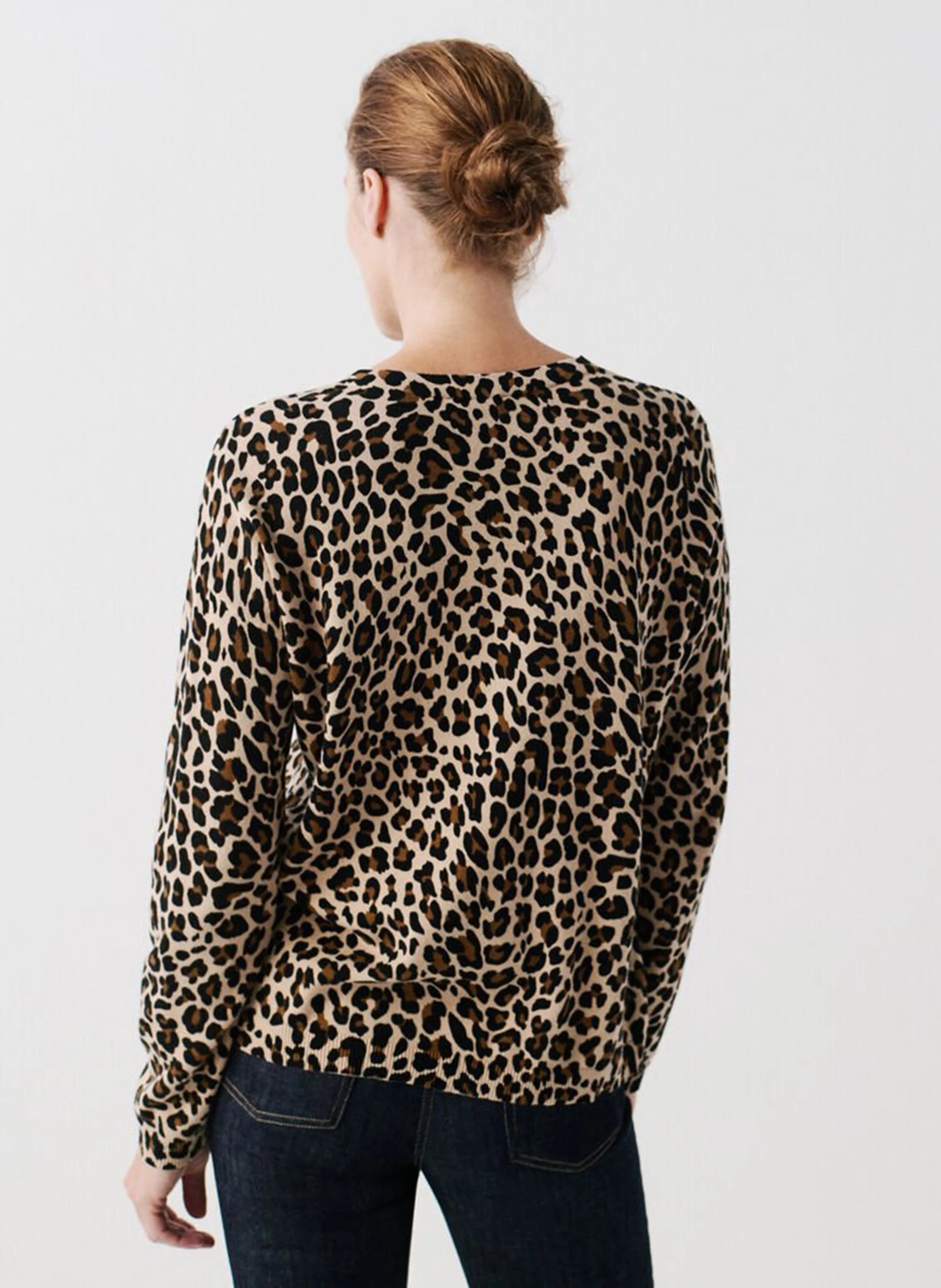 MADO - Pull col rond motif léopard en coton | Marron