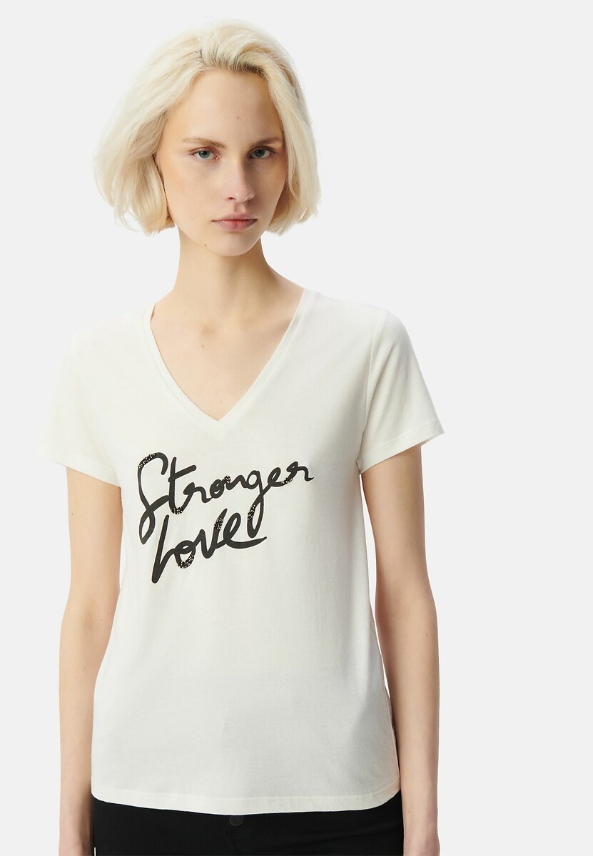 Camiseta IKKS com decote em V e estampa, mangas curtas