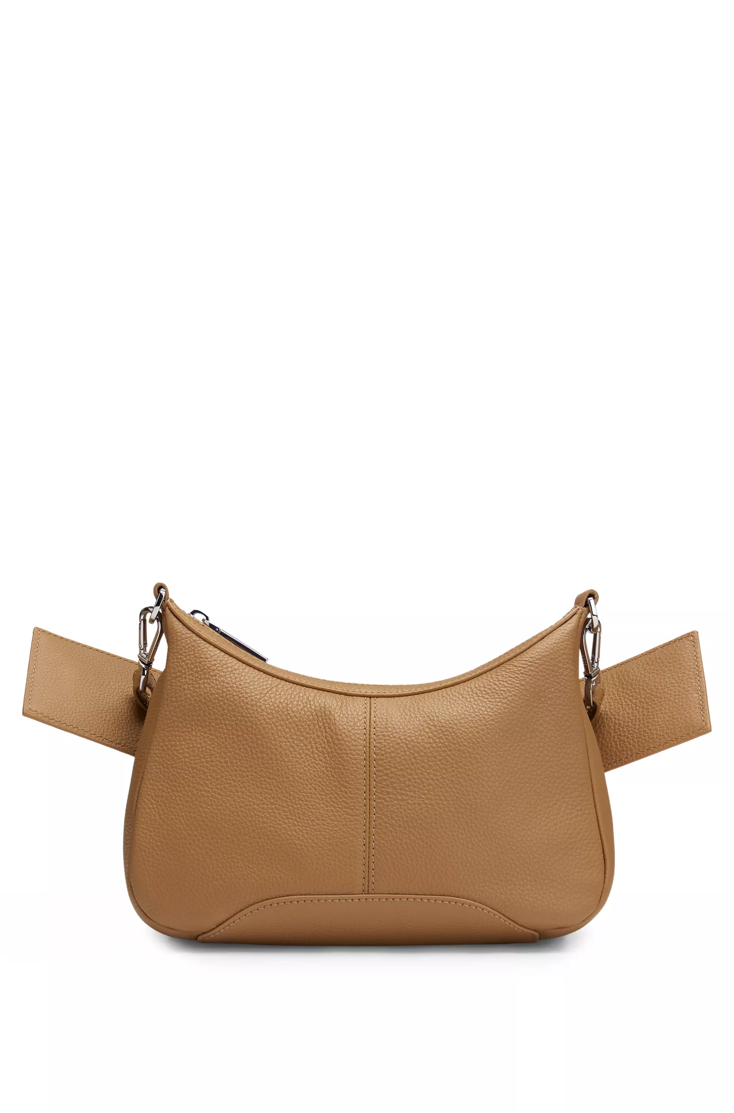 Bolsa BOSS Hobo preta em couro granulado com detalhes da marca.