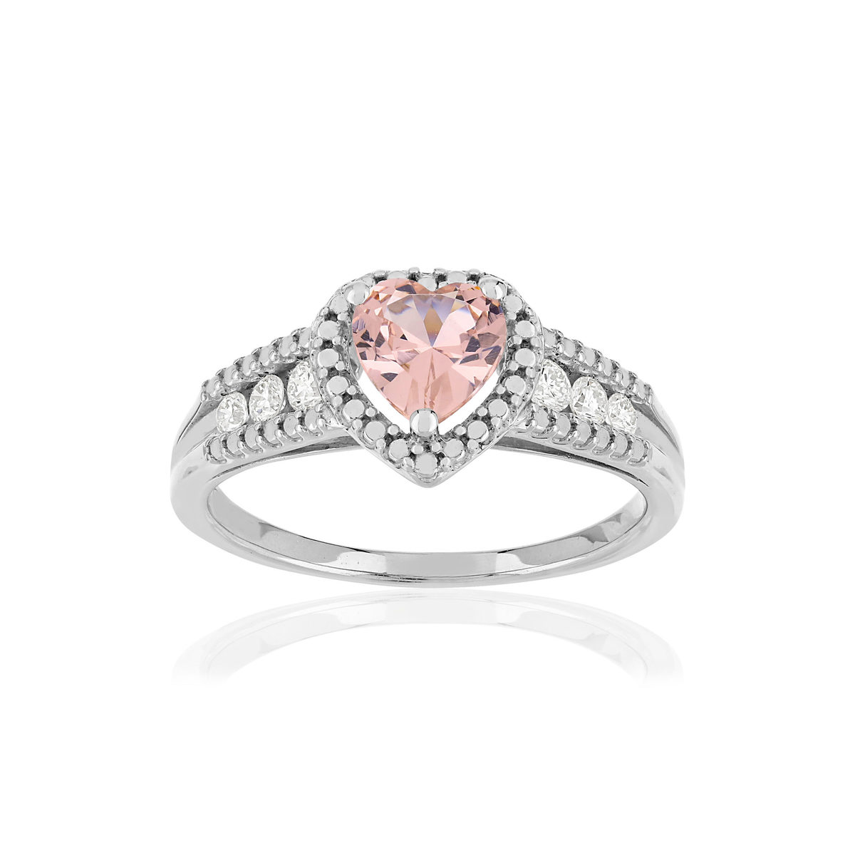 Bague argent 925 coeur morganite et diamants