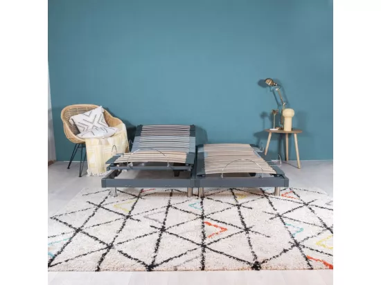 Sommier électrique S50 -Lattes bois -Réglage fermeté zone lombaires -2x80x200 -Gris