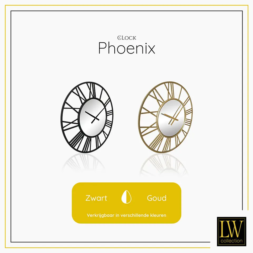 LW Collection Wandklok Phoenix zwart 60cm