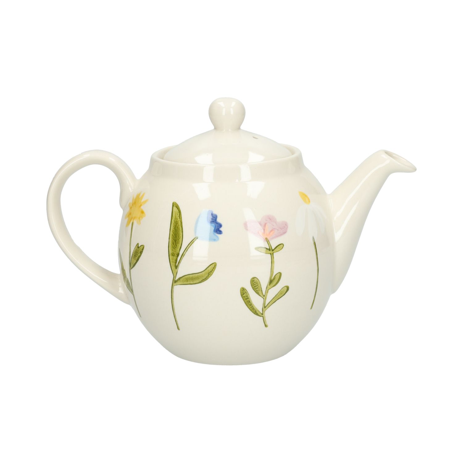 Theepot, steengoed, wilde bloemen, 1,3 liter