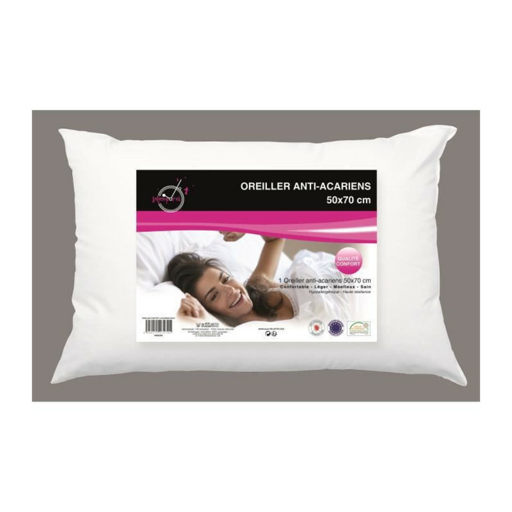 Oreiller confort anti-acarien - polyester - 50x70 cm - blanc