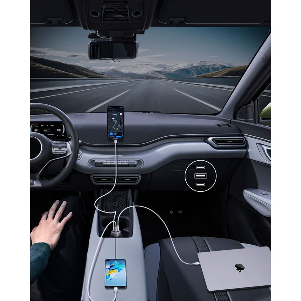 (66W) Pathfinder Dual USB C / USB A Auto KFZ Ladegerät Car Charger Schnellladegerät für Zigarettenanzünder Power Delivery (CC-P1) - Silber