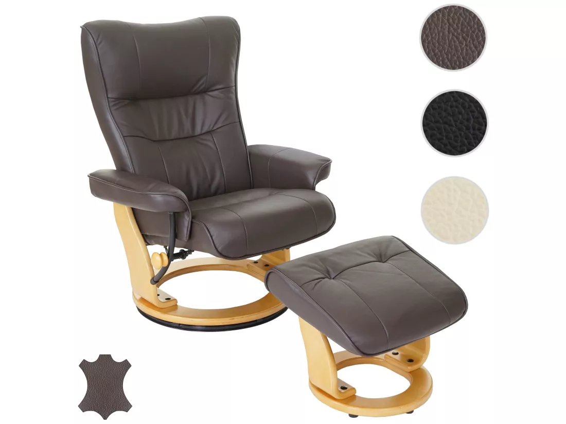 Fauteuil relax Edmonton avec pouf, marron, nature