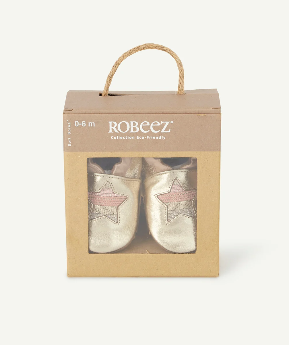 ROBEEZCHAUSSONS EN CUIR COULEUR DORÉE ET ROSE AVEC ÉTOILES